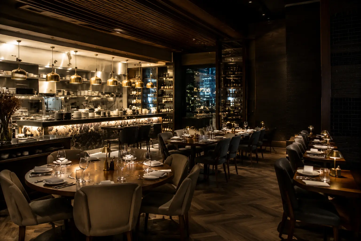 Premium restaurant dining room prepared for service
