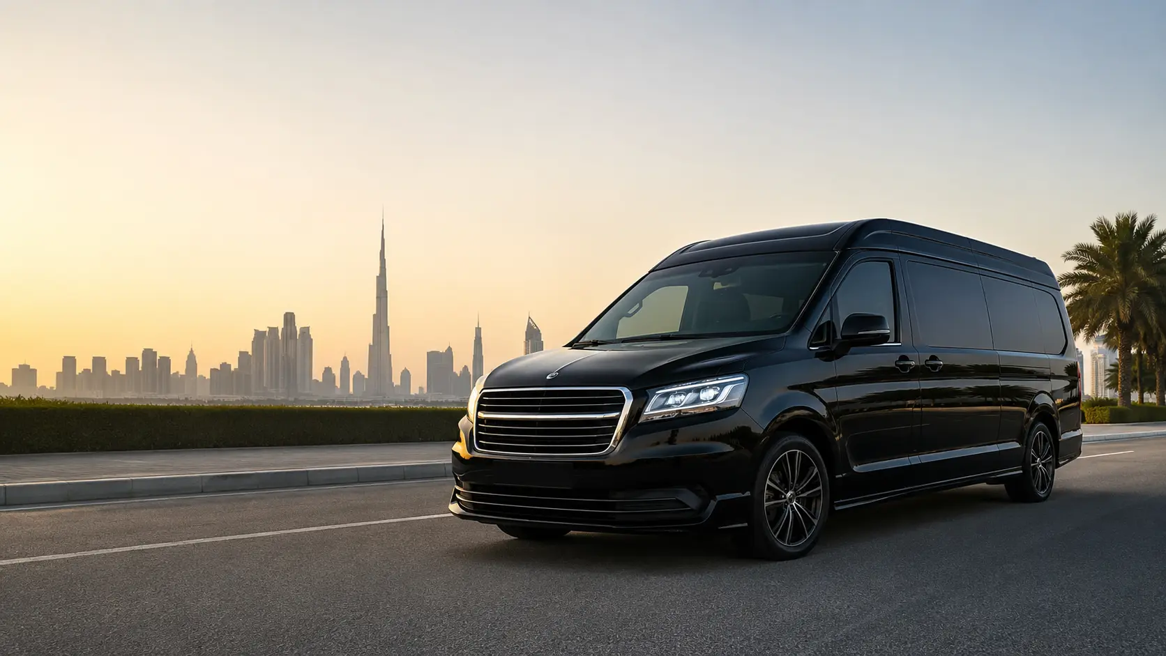 Black executive transfer van in Dubai